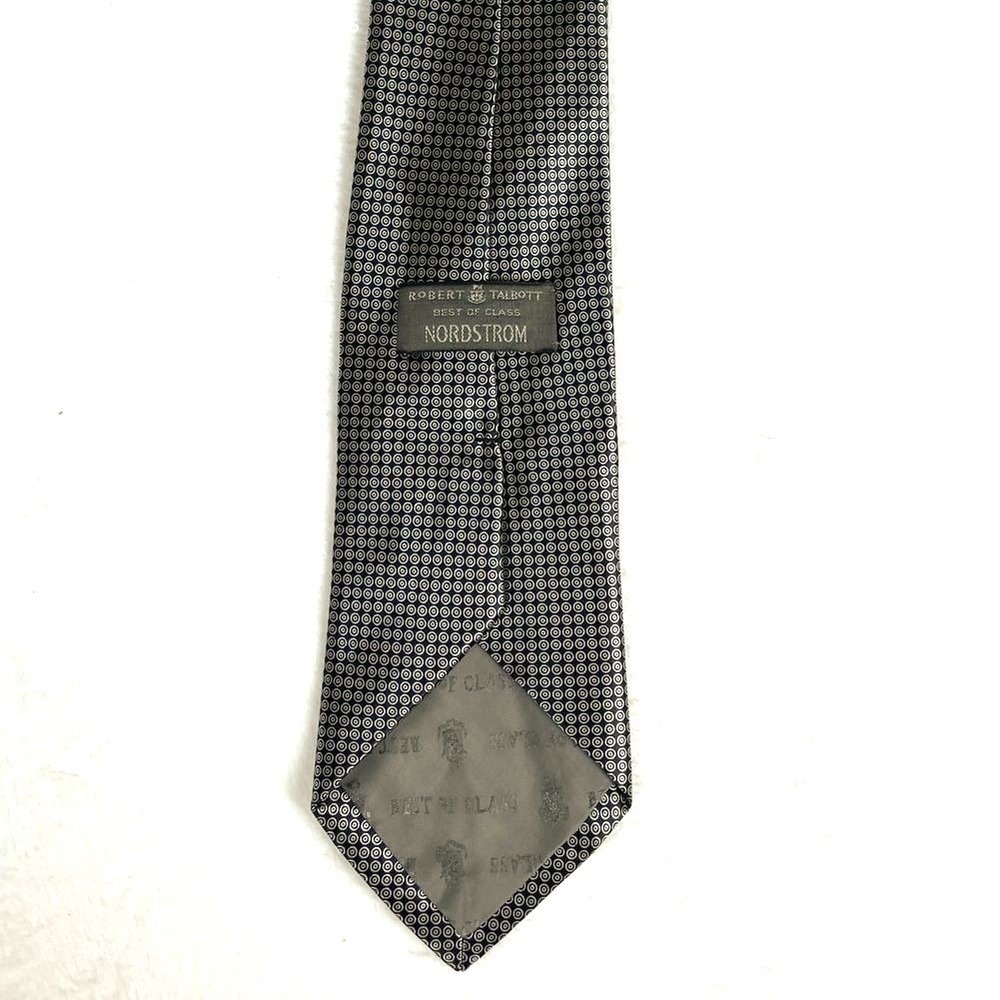VTG Robert Talbott X Nordstrom 100% Silk Silver and Navy Blue Dots USA Made Tie